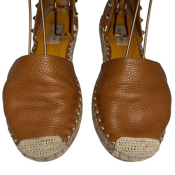 Valentino Garavani Rockstud Espadrille Studded Ankle Wrap Flats EU 37 US 7 Brown - Picture 3 of 11